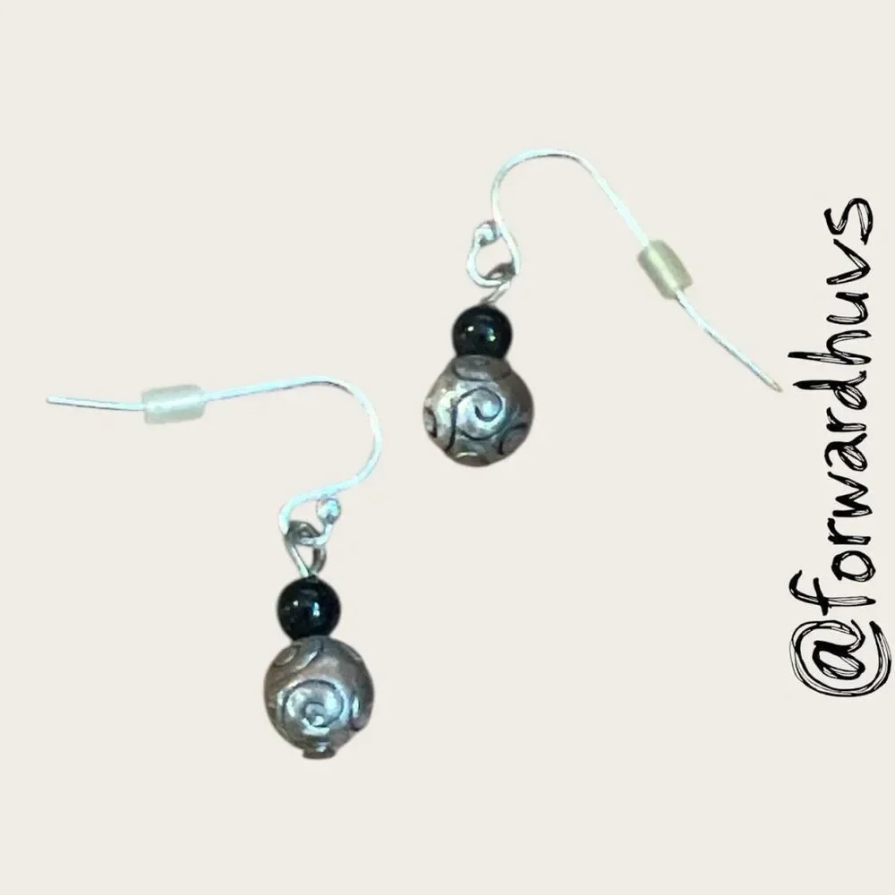 Bundle Sale 3 for $15 | Dangle Earrings – Swirl Bead & Black Accent Bead